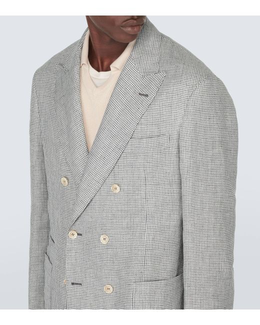 Brunello Cucinelli Gray Houndstooth Linen Blazer for men