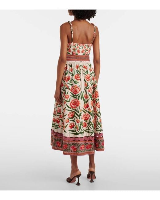 Farm Rio White Printed Cotton Midi Dress