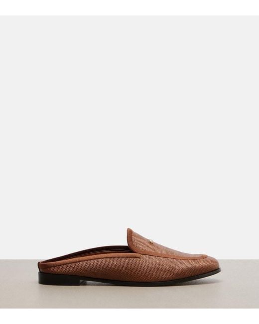 Max Mara Brown Amito Leather-Trimmed Raffia Mules