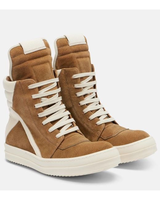 Rick Owens Brown Geobasket Suede High-Top Sneakers