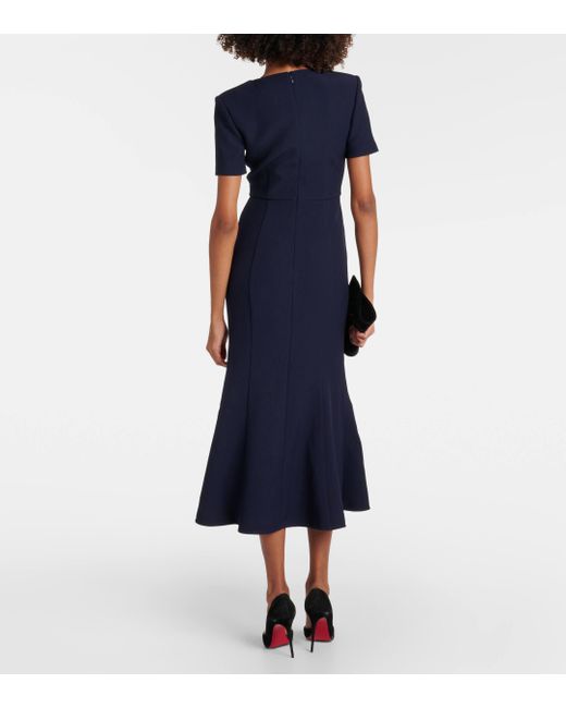 Roland Mouret Blue Vy Short-sleeved Contrast-fold Stretch-woven Midi Dress