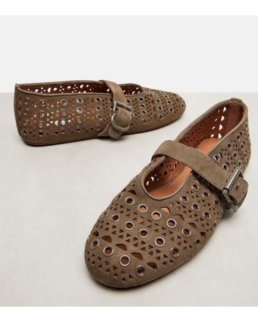 Alaïa Brown La Ballerine Suede Mary Jane Flats