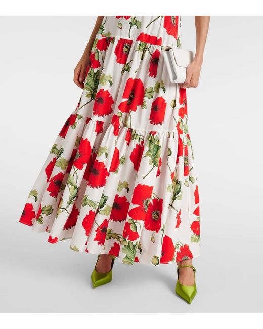Oscar de la Renta Floral Tiered Cotton-Blend Poplin Maxi Dress