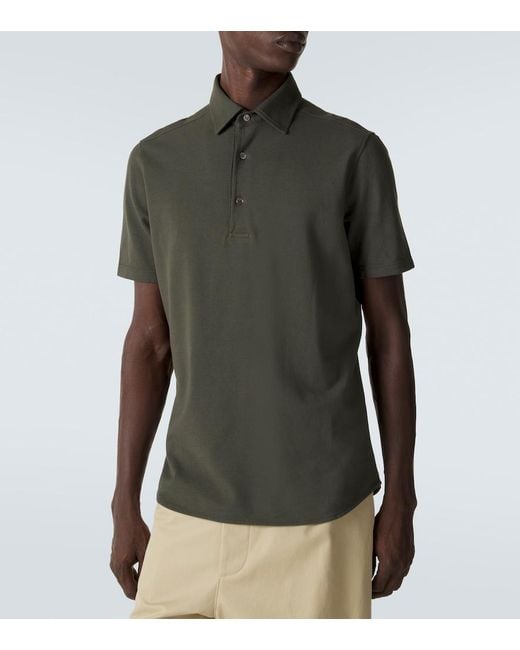 Loro Piana Green Brenna Cotton Pique Polo Shirt for men