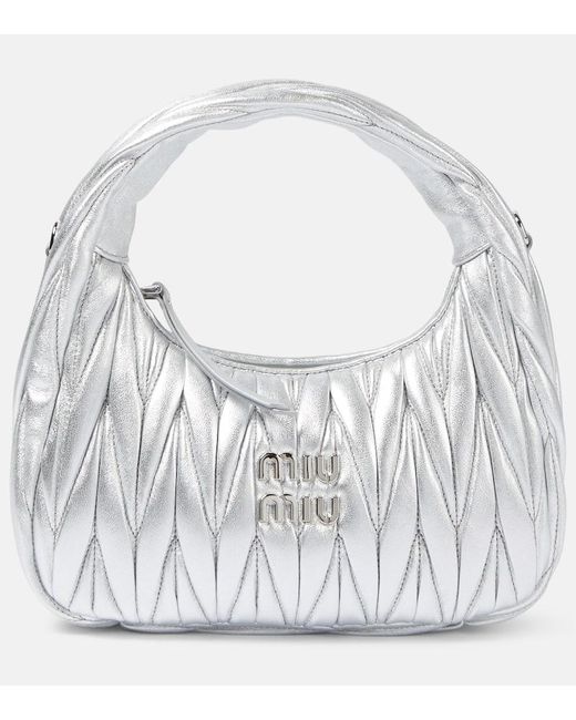 Miu Miu White Wander Small Matelasse Leather Shoulder Bag