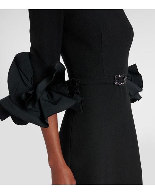 Safiyaa Black Belted Ruffled Crepe Gown