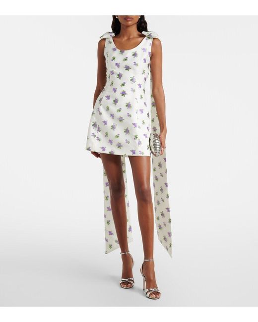 Markarian White Bow-Detail Floral Caped Brocade Minidress