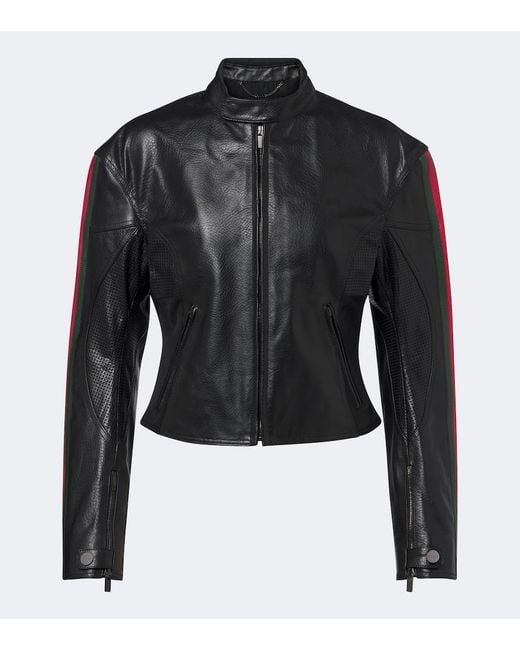 Gucci Black Web Stripe Leather Biker Jacket