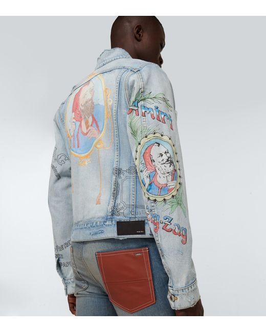 Amiri X Zig-zag Printed Denim Jacket in 
