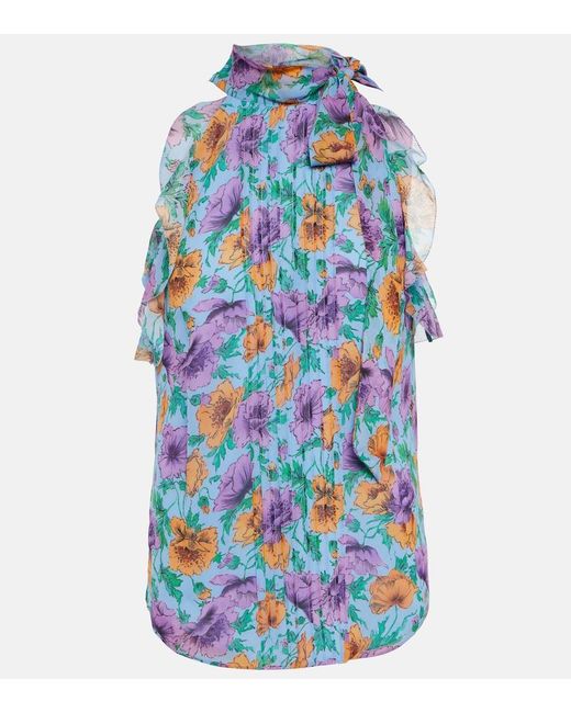 Veronica Beard Blue Dali Floral Silk Top