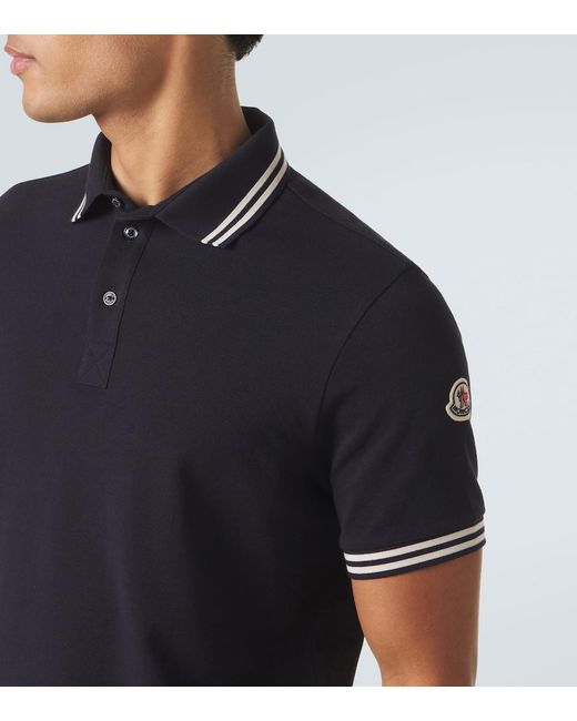 Moncler Black Cotton Pique Polo Shirt for men