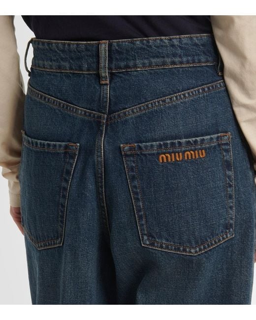 Jeans Boyfriend A Vita Alta di Miu Miu in Blue