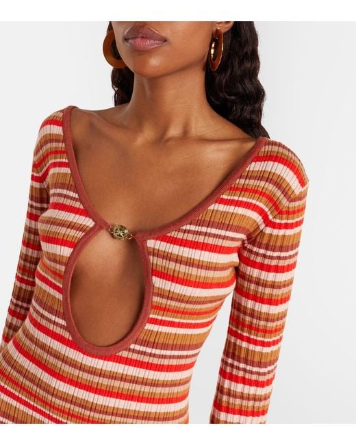 Bananhot Red Rey Cutout Ribbed-Knit Striped Minidress