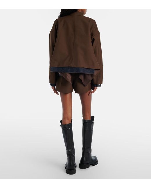 Sacai Brown Belted Satin-Trimmed Shorts