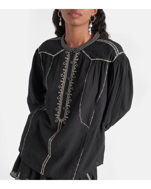 Isabel Marant Black Pelson Embroidered Cotton Blouse