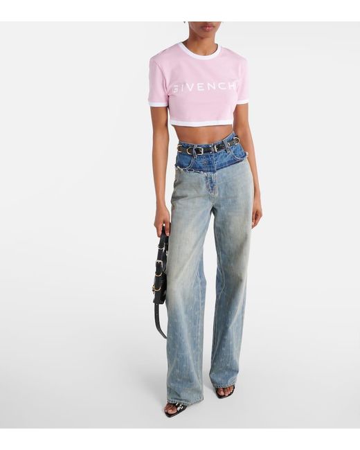 T-shirt cropped in jersey di misto cotone di Givenchy in Pink