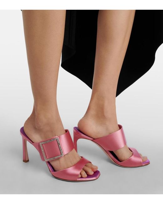 Roger Vivier Pink Trompette 85 Embellished Satin Mules