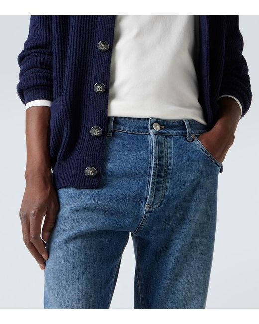 Brunello Cucinelli Mid-Rise Slim Jeans in Blue für Herren