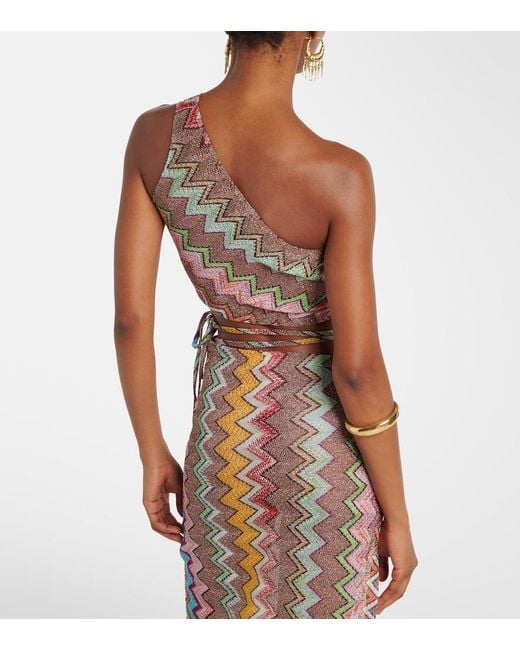 Missoni Pink Zigzag One-Shoulder Lame Top
