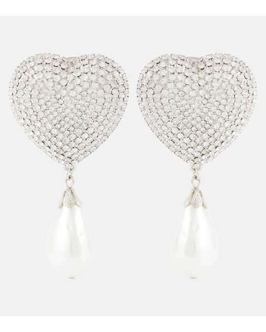 Alessandra Rich White Embellished Faux Pearl Clip-on Earrings