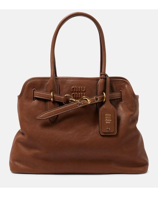 Miu Miu Brown Tote Aventure Large aus Leder