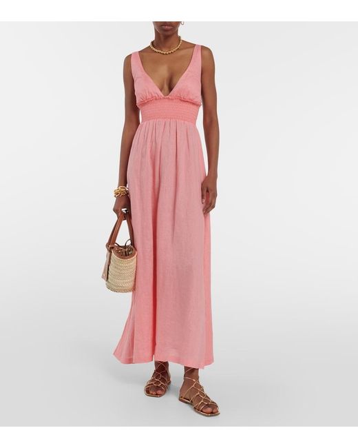 Heidi Klein Pink Rosa Polyantha Linen Maxi Dress