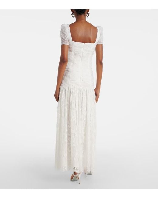 Self-Portrait White Ruched Lace And Tulle Maxi Dress