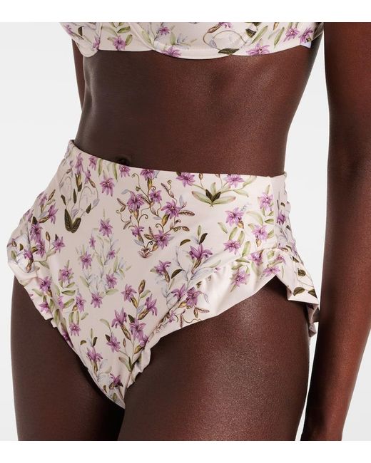 Agua Bendita Pink Jengibre Floral Ruffled Bikini Bottoms