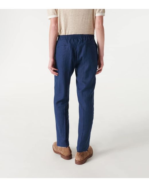 Pantaloni chino in lino di Kiton in Blue da Uomo