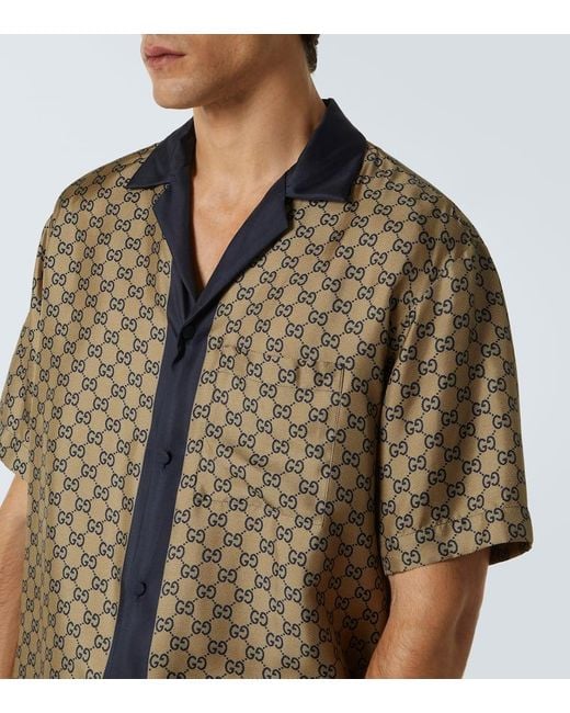 Gucci Hemd Aus Seide Mit Print, Grösse in Brown für Herren