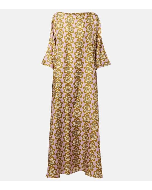 LaDoubleJ Metallic Muumuu Printed Silk Twill Maxi Dress