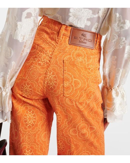 Jeans flared a vita alta con stampa di Etro in Orange