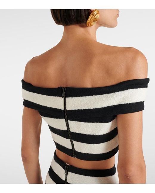 Balmain Black Striped Off-Shoulder Crop Top
