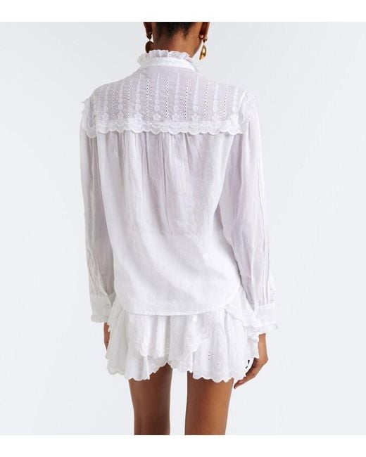 Isabel Marant White Lonzie Embroidered Cotton Voile Blouse