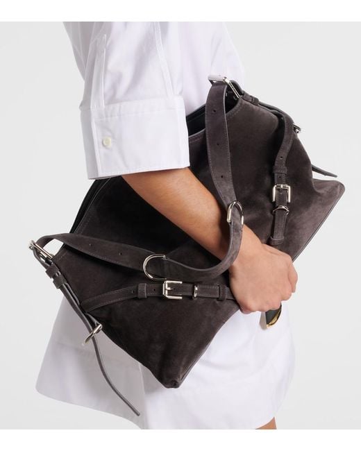 Givenchy Black Voyou Medium Suede Shoulder Bag