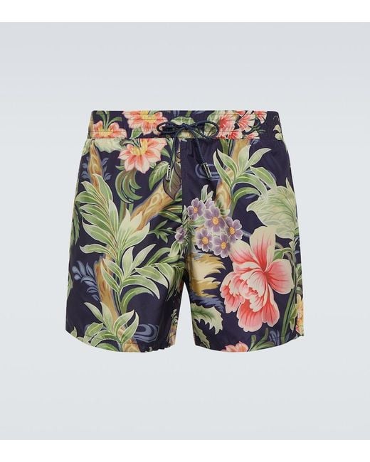 Etro Blue Floral-Print Swim Shorts for men