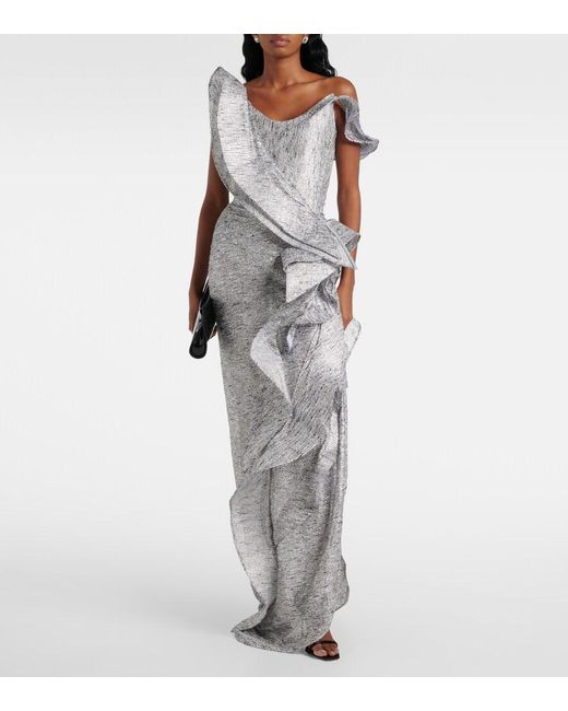 Maticevski White Satellite Wave Ruffled Gown