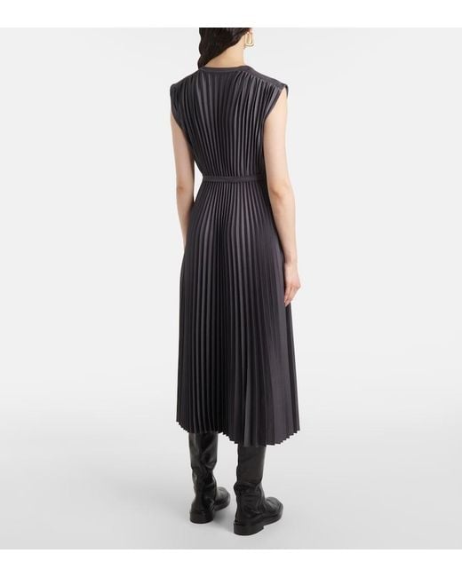 Joseph Black Volta Belted Plisse Satin Midi Dress