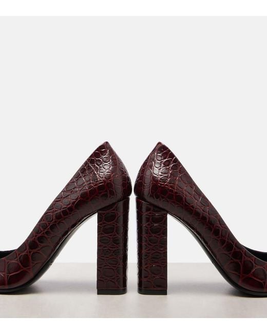 Alaïa Brown Pointy 90 Croc-Effect Leather Pumps