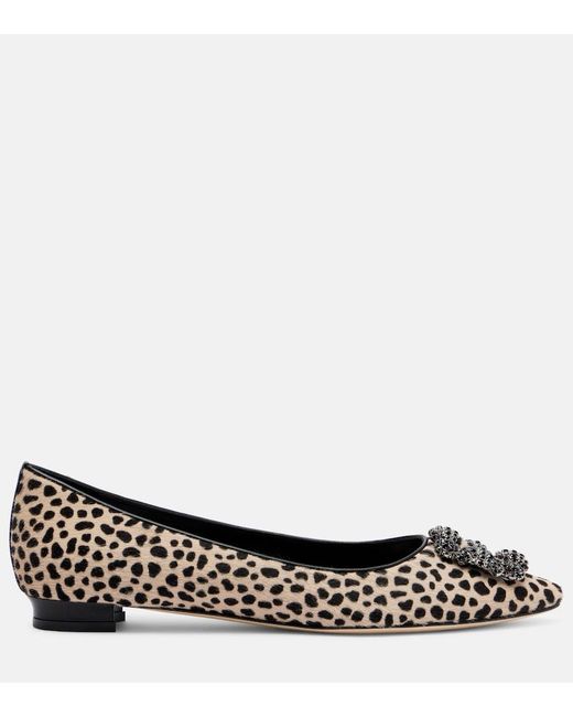 Manolo Blahnik Black Hangisi Calf Hair Ballet Flats