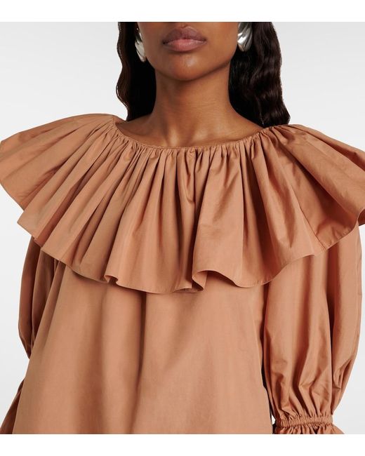 Chloé Brown Ruffled Cotton Poplin Blouse