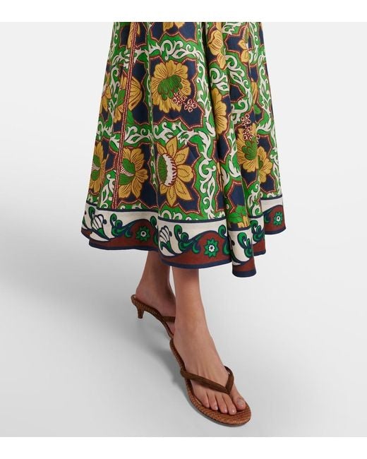 ALÉMAIS Green Liana Ballet Printed Linen Midi Dress
