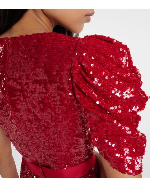 Erdem Red Asymmetric Sequined Midi Dress