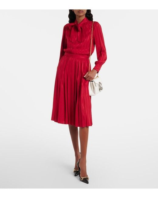 Gucci Red Interlocking G Silk Jacquard Blouse