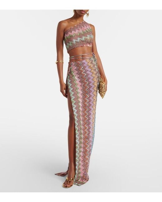 Missoni Pink Zigzag One-Shoulder Lame Top