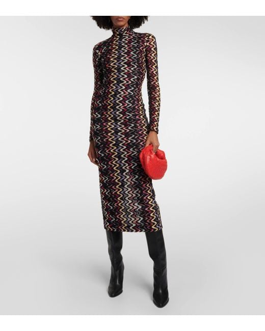 Missoni Black Zigzag Crochet-knit Midi Dress