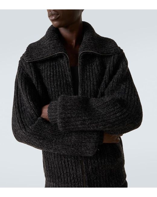 Lemaire Black Alpaca And Yak Wool Zip-Up Cardigan for men