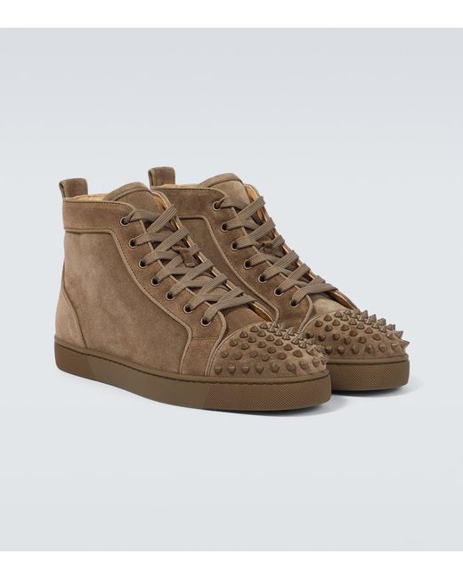 Christian Louboutin Brown Louis Grosgrain-trimmed Spiked Suede High-top Sneakers for men