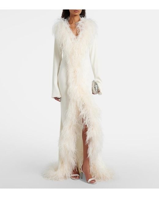 Taller Marmo White Bridal Hollywood Feather-Trimmed Gown