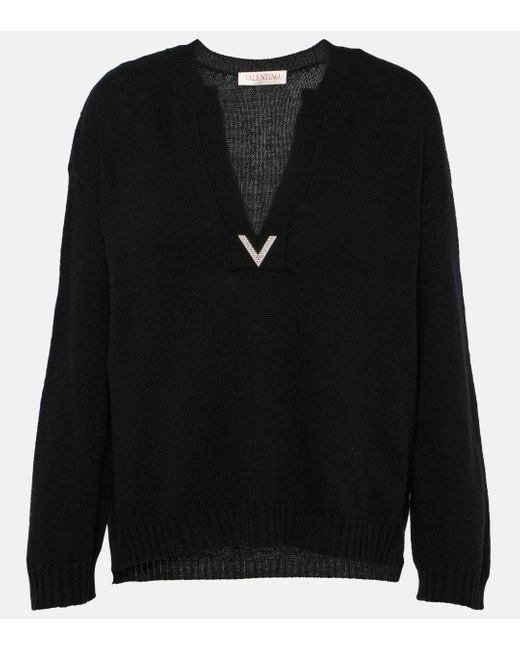 Valentino Black Logo Virgin Wool Sweater